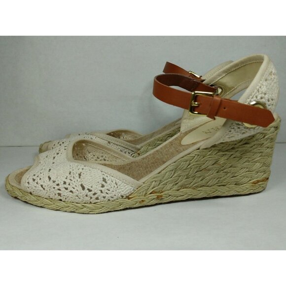 Lauren Ralph Lauren Shoes - Ralph Lauren Ciara Natural Macrame Womens Wedge Heel Open Toe Sandals Shoes 8 B